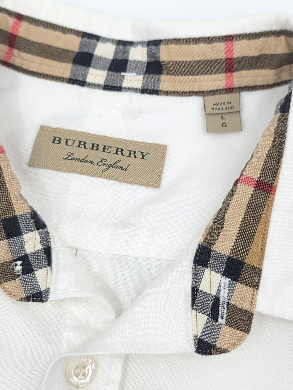 Burberry London White Oxford Shirt Nova Check Lining Long Sleeve Men’s Large L - Picture 4 of 7